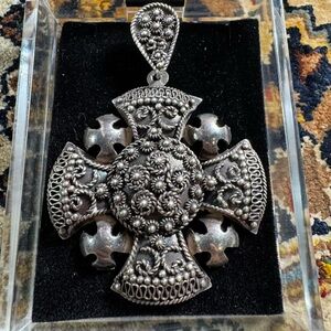 .990 Silver Pendant Chrome Hearts Style Cross Made In Jerusalem Filigree